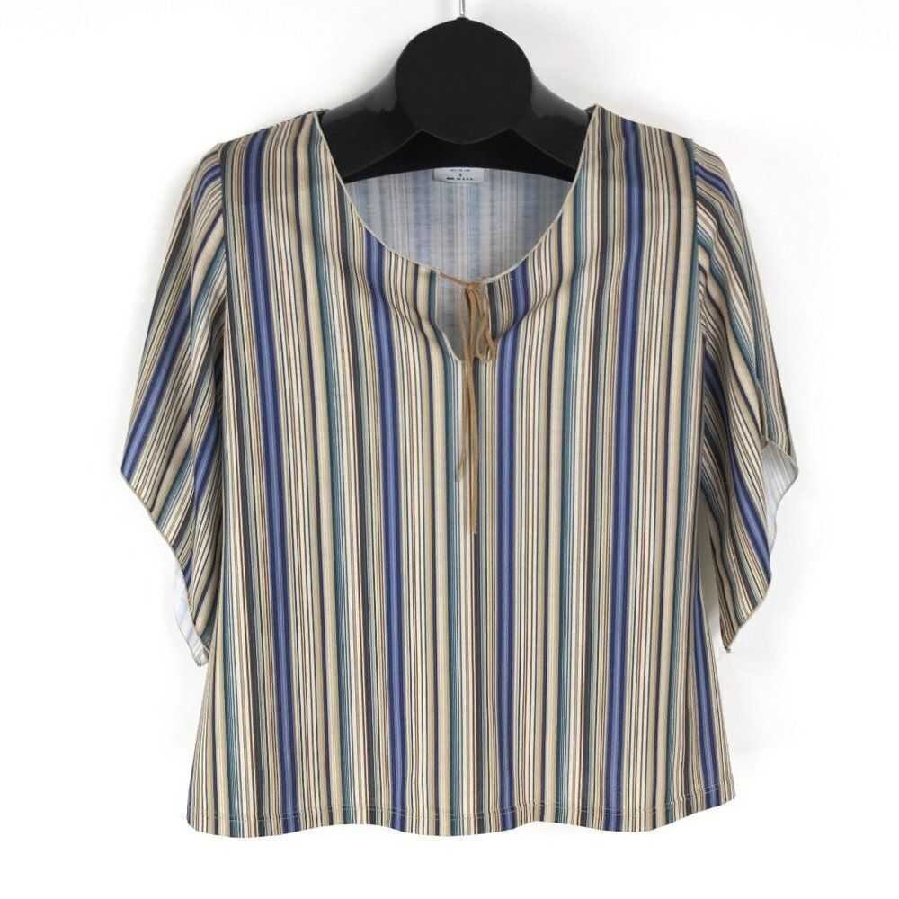 AGB Byer California Striped Blouse Women's Size Small Tie Neck Spring Boho